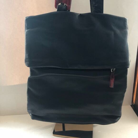 DKNY Leather Slim Backpack Black Tortoise EUC  90s Vintage main image 9